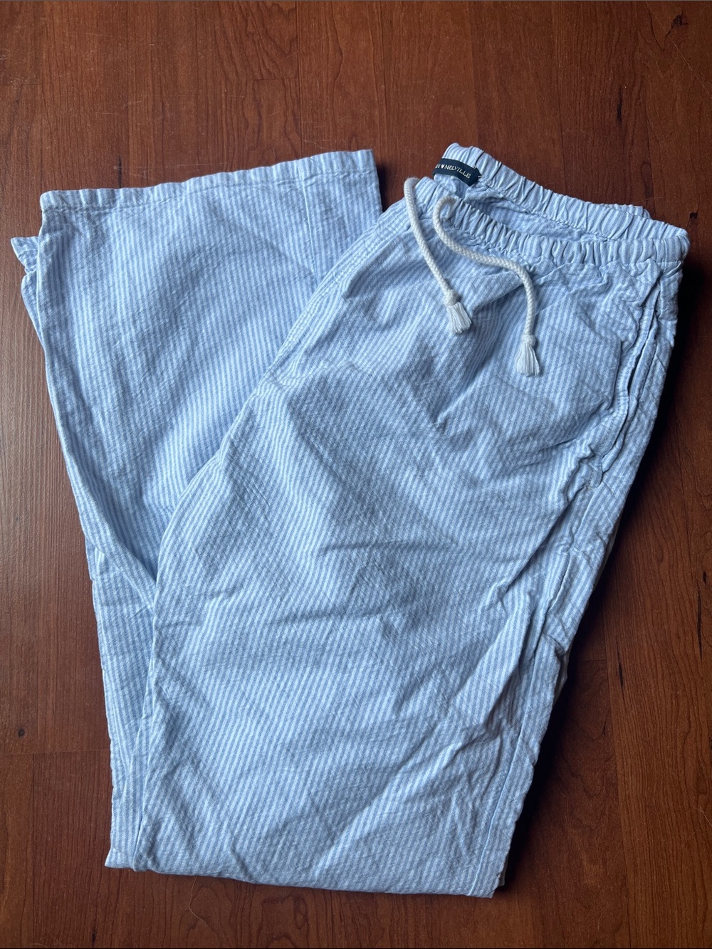 Brandy Melville 100% Cotton Light Blue & White Pinstripe Drawstring Pants